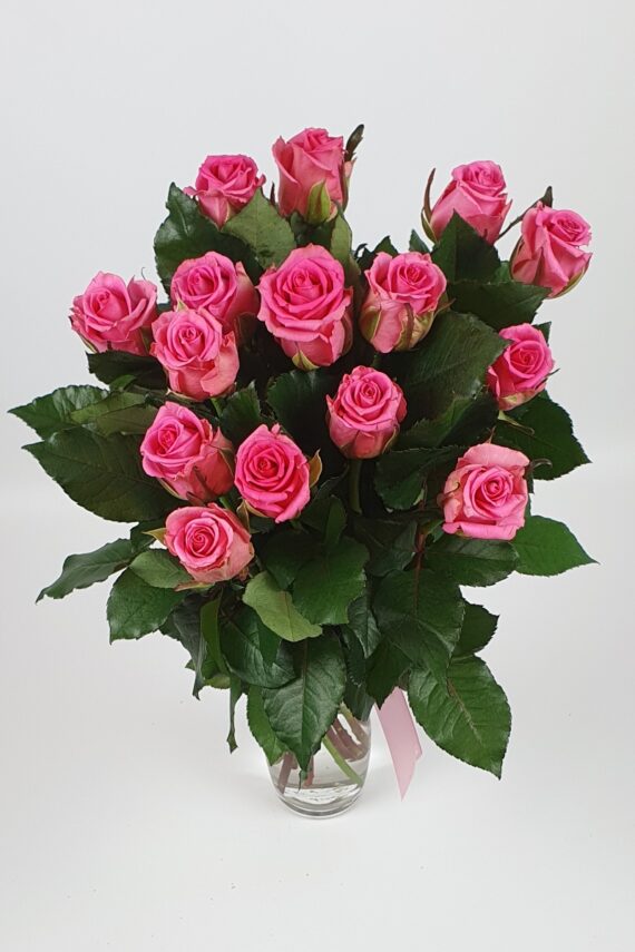 Bukiet 15 różowych róż